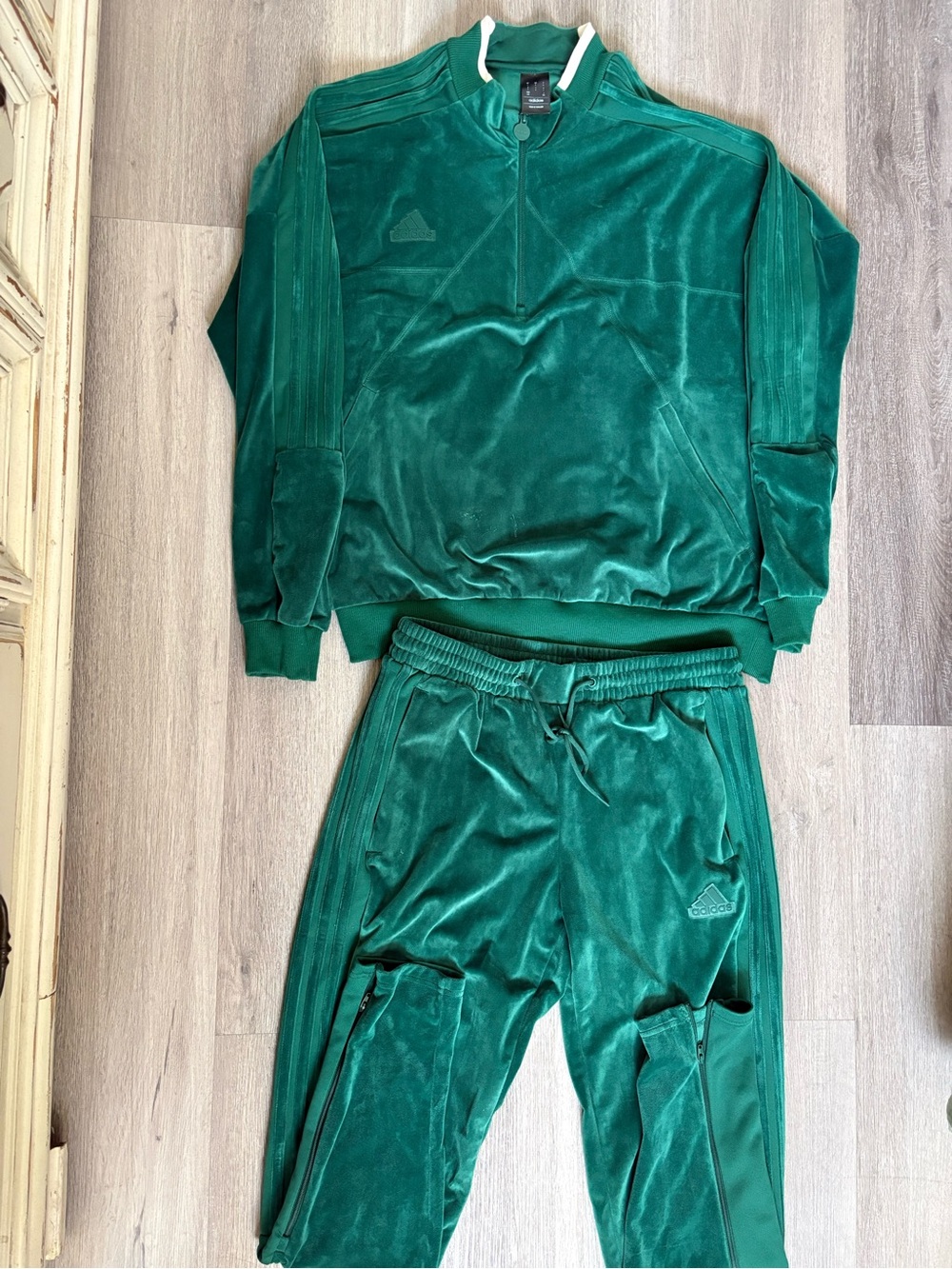 Adidas Green Velour Track Jacket & Joggers Set